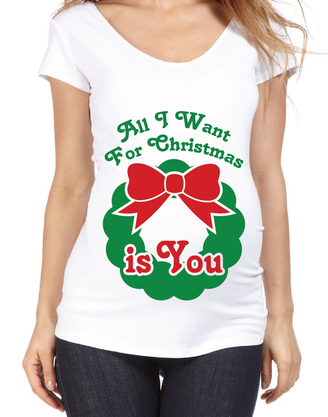 Download All I Want for Christmas Maternity Tee Shirt Design SVG DXF
