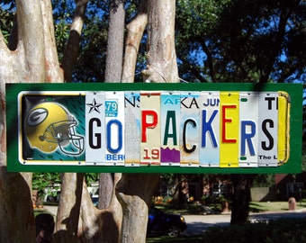 GO PACKERS logo, Green Bay Packers football license plate sign