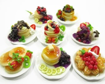 Dollhouse Miniature Food 8 Ceramic Plates Of Dessert Mixed Pancake Supply Charms 13787