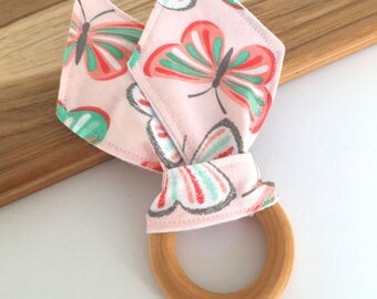 Butterfly Teether // Wooden Teething Ring // Bunny Ear Teether // Baby Shower Teether