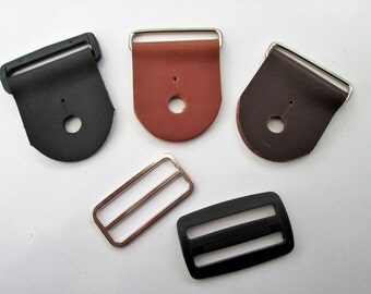 Guitar Strap Kits, Black,Tan or Brown Leather Guitar Tabs, New! Nickel or Black Acetate Hardware
