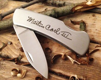 Handwritten Pocket Knife - Stainless Steel - YOUR ACTUAL HANDWRITING Engraved - Boy Scout - Camping Gift - Gifts for Him - Gift for Dad