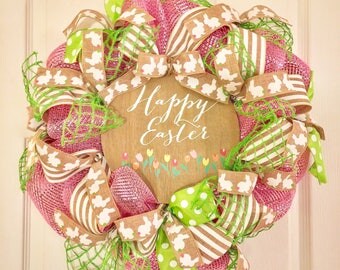 Easter Mesh Wreath, Whimsical Easter Wreath, Modern Easter Wreath, Easter Wreath, Easter Decor, Easter Door, Ready to Ship Easter Wreath