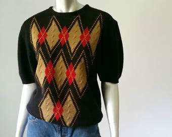 Argyle Sweater | 80s Sweater | Oversized Sweater | Slouchy Sweater | Preppy Clothing |