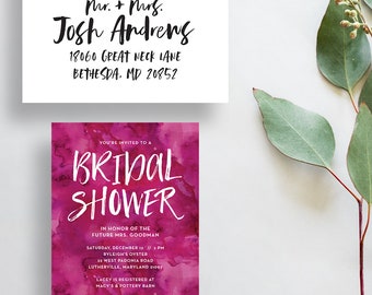 watercolor bridal shower invitations // magenta bridal shower invite // hot pink watercolor party invite // PRINTED invites // custom