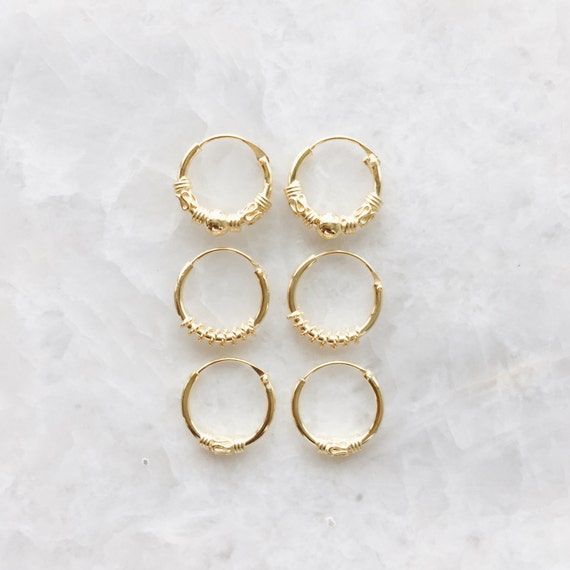 Gold plated 12mm Bali hoops mixed lot set Set of gold plated