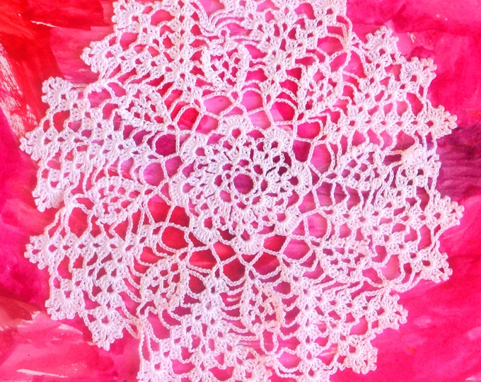 8 inch Crochet White Doily, Handmade Round Cotton Doily, White Lace Table Setting, Custom Numbers of Doilies,