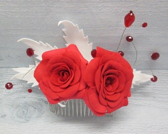 White Garden Rose Hair red rose hair clip | etsy White Garden Rose Hair red rose hair clip | etsy