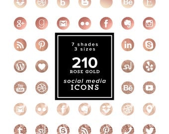 Rose Gold Social Media Icons Set - 210 png files - Rose Gold shades - Rose Gold Cliparts- 7 color tones 3 sizes INSTANT DOWNLOAD