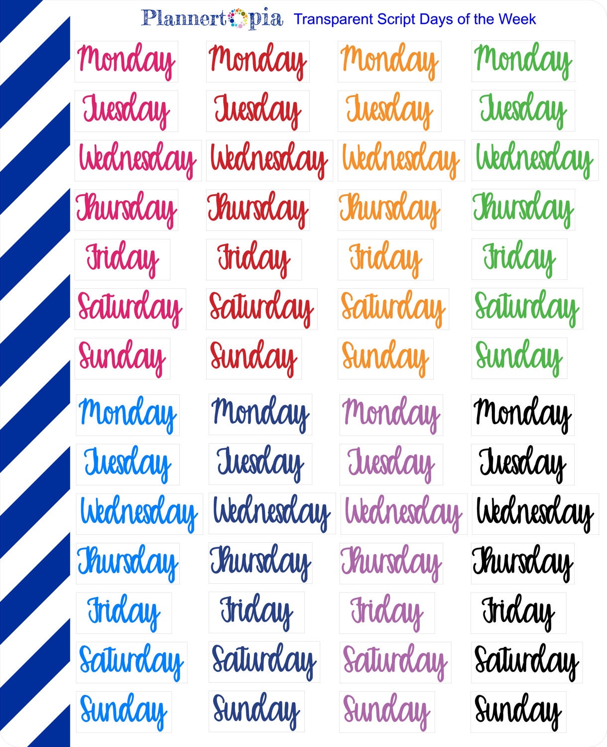 Days of Week Planner Stickers Days of Week Planning Stickers