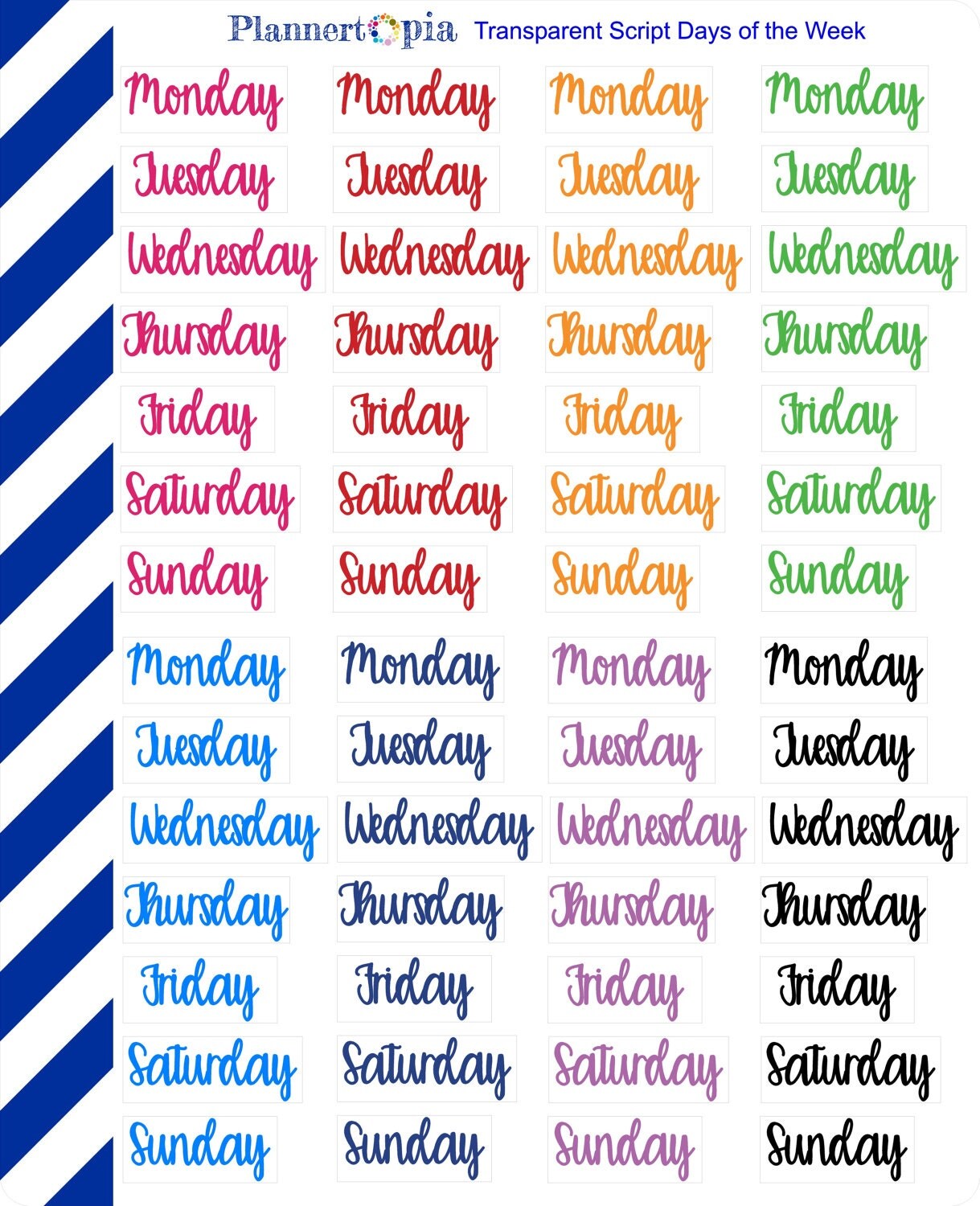 Days Of Week Planner Stickers Days Of Week Planning Stickers