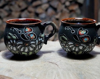 Birthday gift|for|her Ceramic mugs Chamomiles New mother gift Girlfriend gift Sister in law gift Set of 2 Tea cups Hand painted mug pottery