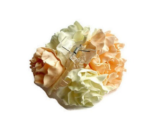 Light Vanilla Peach Flower Hair Claw clasp Roses hair piece Bridal Wedding hair flowers Handmade Hair clip Hairpin Cream Gift for women