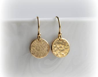 Hammered Gold Disc Earrings, Jewelry, Tiny Gold Earrings, Earrings UK, Gold Minimalist Earrings, Dangle Earrings, Gift for Her, Blissaria