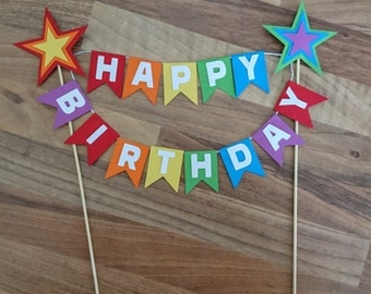 Rainbow Cake Topper, Rainbow Star cake Bunting, Rainbow Happy birthday, First birthday, Flag bunting, Cake banner, Multi coloured