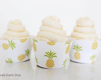 Tropical Yellow Pineapple Cupcake Wrappers, Pineapple Cupcake Wrappers, Pineapple Party Supplies, Pineapple Decorations- Set Of 6,12,16,24+