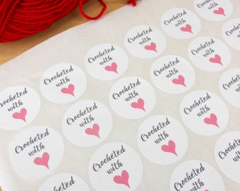 Crocheted with love stickers, made with love, crochet with love, handmade label, handmade with love, crochet labels,