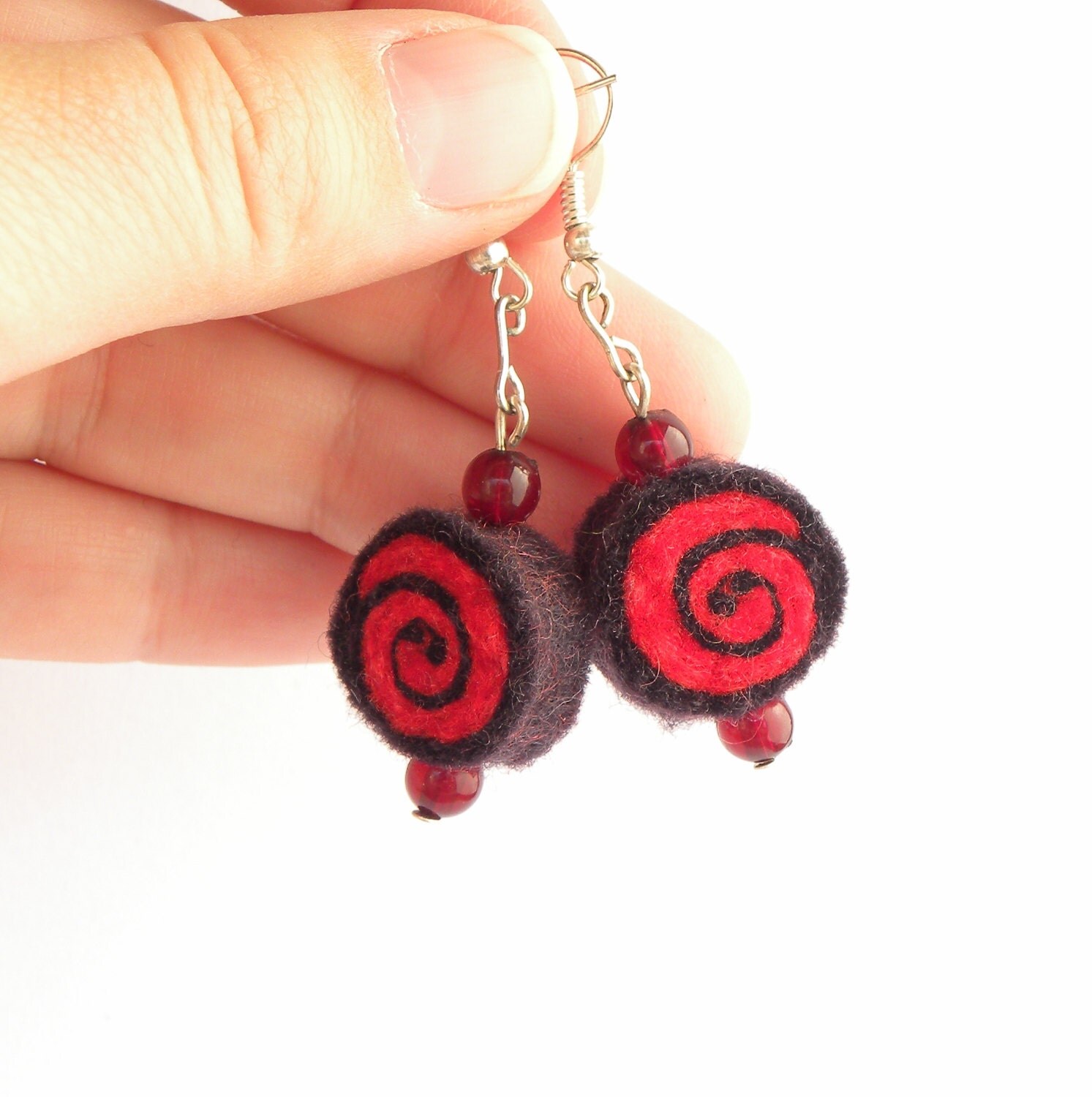 Spiral earrings felted wool 113 felt earrings eco