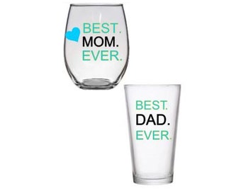 Best Mom and Dad Glass Set(2), Mothers Day Gift, Father's Day Gift, Best Mom and Dad Wine/Pint Glass