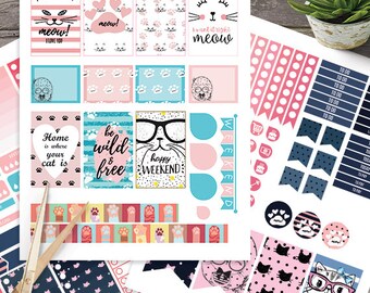 Cats printable planner stickers BIG MAMBI Happy planner, Monthly/Weekly Kit, Printable Sampler, Instant download Big happy planner