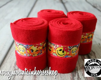 Polo Wraps / Stable Wraps, Set of 4 OR 2, Standard or Yearling/ Pony Size, Emojis Ribbon