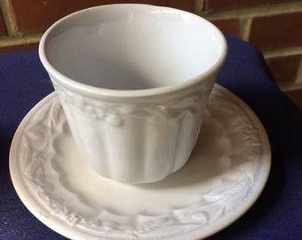 Antique Handleless White Ironstone Cup and Plate Wheat and Clover Turner and Tompkinson 1860s