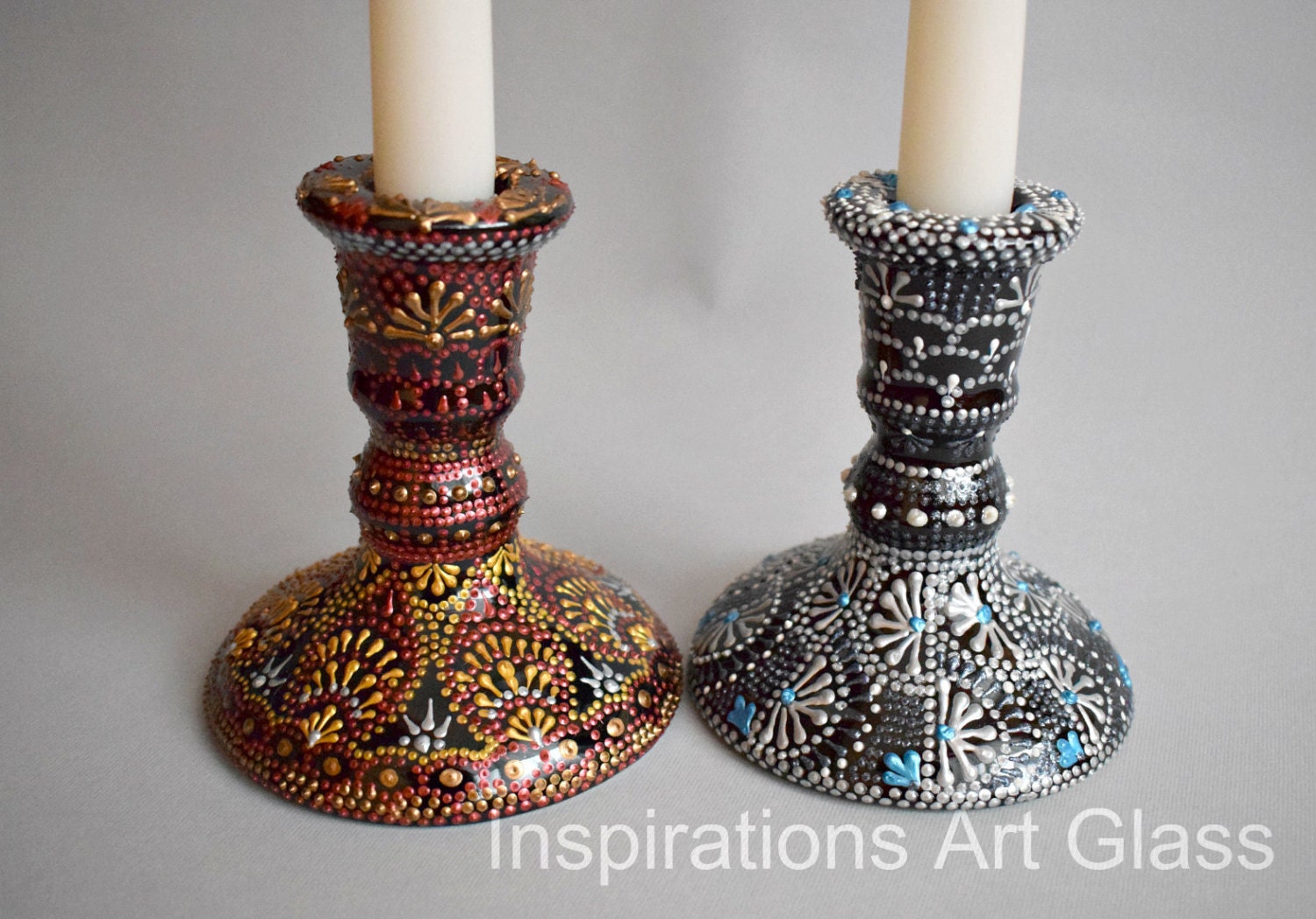 Pottery candlestick Candle holder centerpiece Hand painted