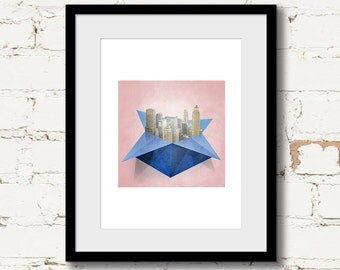 urban abstract art, new york art print, modern pink wall art, blue abstract art, collage, teen art print, modern urban art, contemporary art