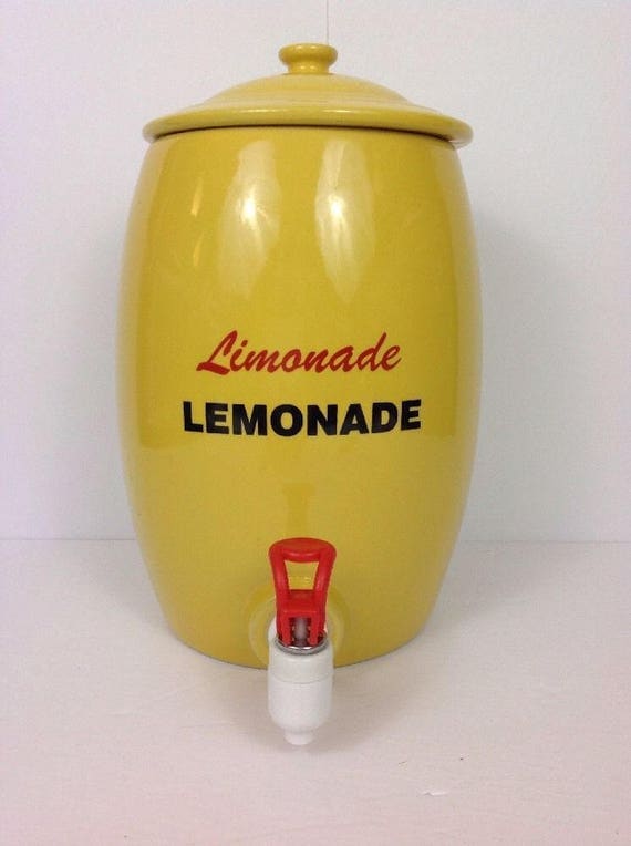 Vintage Yellow Lemonade Pottery Crock Ceramic Dispenser Jug