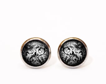 Dark Grey Boho Chic Earrings Black Flower Jewelry Jewellery Floral Earrings Black Dress Jewellery Prom Earrings Wife Gift, Dark Floral Studs