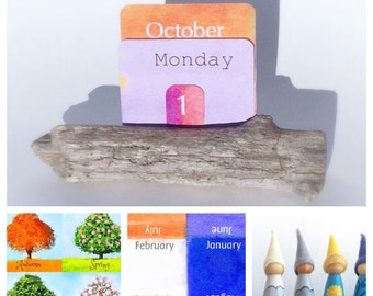 Waldorf calendar sets, perpetual calendar, classroom, montessori, waldorf, weather gnomes, four season cards, driftwood card holder