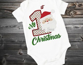 Instant download My First 1st Christmas Santa Holiday, Fill Stitch, Appliqué Embroidery Design