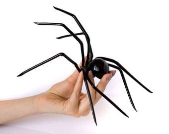 Huge Black Spider Figurine Art Glass Sculpture Insect Statuette Collectible Sculpture Gothic Spider Scary Halloween occultic Figure