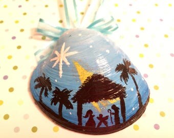 Nativity Scene Hand Painted Shell (#3)