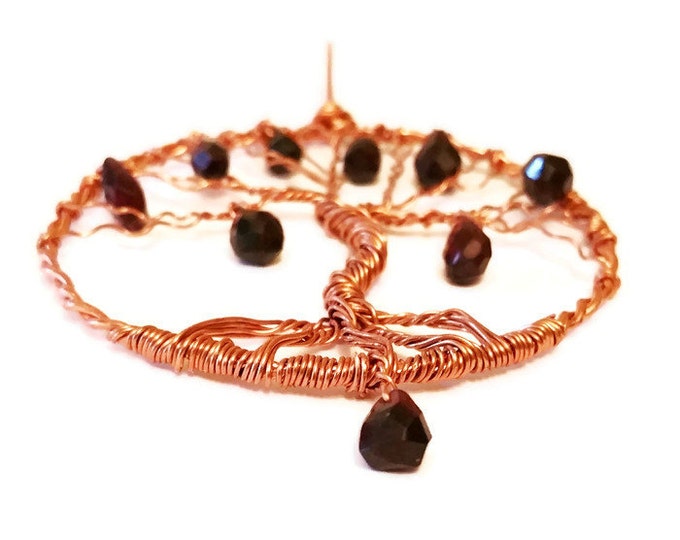 Garnet Tree of Life Sun Catcher Pendant, January Birthstone, Garnet Pendant Necklace