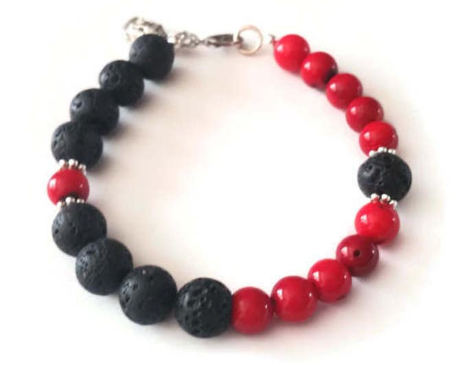 Red Coral and Lava Stone Aromatherapy Bracelet, Unisex Bracelet, Unique Birthday Gift, Diffuser Bracelet