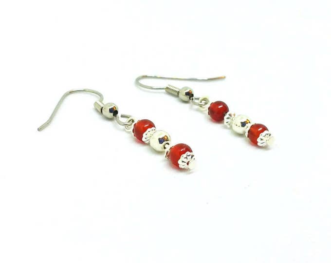 Red Carnelian Silver Dangle Earrings, Gemstone Earrings, Unique Birthday Gift, Women's Earrings, Gift for Her, Valentine's Day Gift