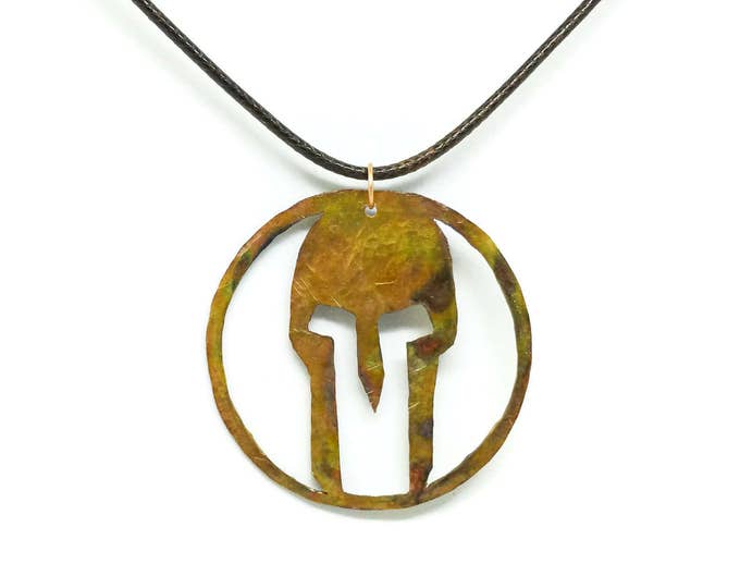 Copper Spartan Pendant, Spartan Helmet Necklace, Warrior Necklace, Spartan Mask, Unisex Necklace, Men's Copper Pendant, Father's Day Gift