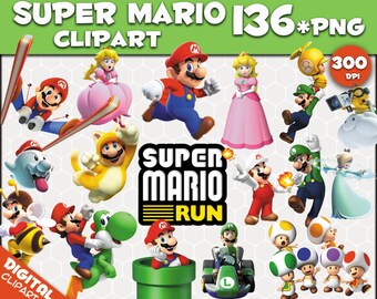 Super Mario Run Clipart 136 PNG 300dpi Images Digital Clip Art Instant Download Graphics transparent background Scrapbook birthday Nintendo