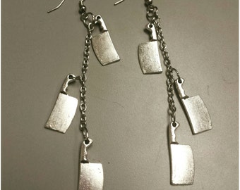Dangle knife earrings, knife earrings, knife jewelry, knives, deadly jewelry, drop earrings, drop knife earrings, three knife earrings