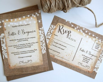 Burlap And Lace Wedding Invitation Sets 8