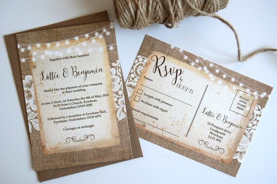 Rustic Burlap & Lace Wedding Invitation Set Sample