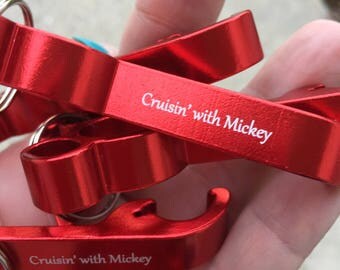Set of 5 - Mickey Head Bottle Opener - Red - Cruisin with Mickey KeyChain, Key Chain, Bottle Opener, Fish Extender, FE Gift, DCL, Mouse Gift