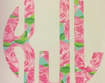 Lilly Pulitzer Monogram Decal // Lilly Pulitzer Rose Print Monogram Decal // 4x4 inch Monogram Decal // Decal for Large Tumbler or Car