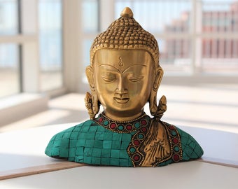 Face of Buddha Statue - Brass Buddha Statue - Intricate Carving on Brass - Meditating Buddha - Zen Statue - Buddha Art - Buddha Figurine