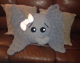 crochet elephant, animal, jungle, cushion/pillow, nursery, toy, ready now for dispatch