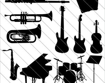 Musical Instruments Silhouettes SVG, musical clipart, musical svg Cut File,DXF,PNG Use with Silhoutte Studio & Cricut Instant Download