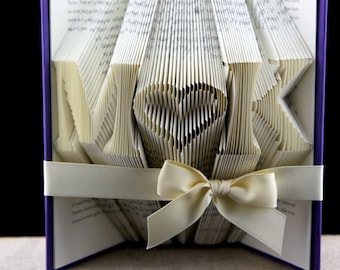 Folded Book Sculpture Anniversary Gift, Personalized Wedding Gift, Book Art Wedding Anniversary Gift, Book Sculpture Monogram Initials