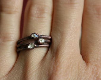 Herkimer Diamond Ring | Clear Quartz Ring | Quartz Jewelry | Boho Ring | Electroformed Jewelry | Antique Copper | Colorless Stone | RN0005