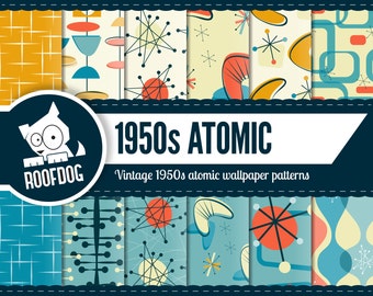 Atomic digital paper | 1950s Atomic pattern | digital paper pack instant download | Retro atomic digital paper | mid century atomic space